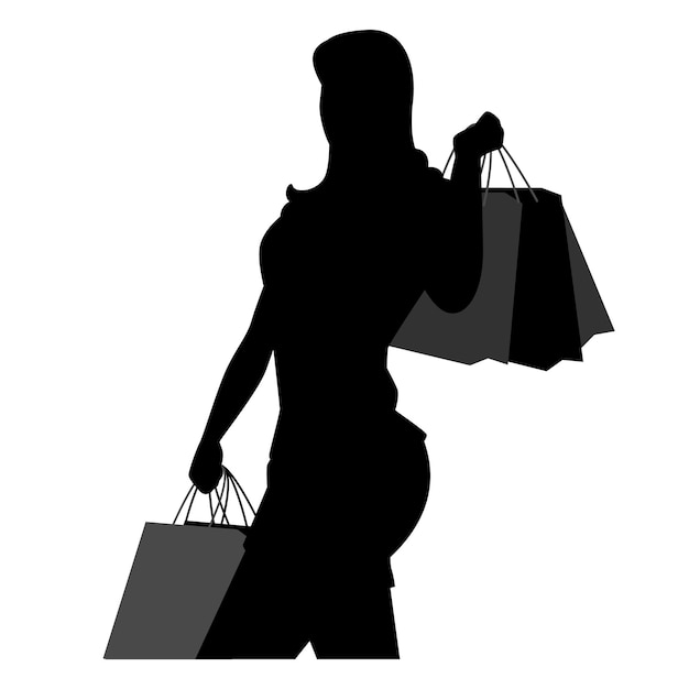 Happy woman with shopping bag in modern Silhouettes design