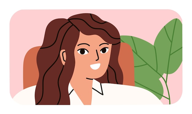 Happy woman with smiling friendly face head portrait Young cheerful female Positive businesswoman in office chair Excited employee posing Colored flat vector illustration