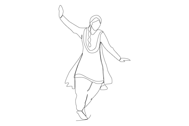 A happy woman with the traditional cloth dancing in Lohri celebration line art