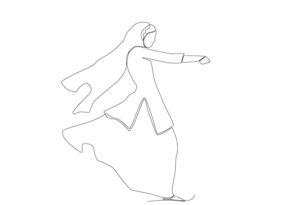 A happy woman with the traditional costume dancing in lohri celebration line art