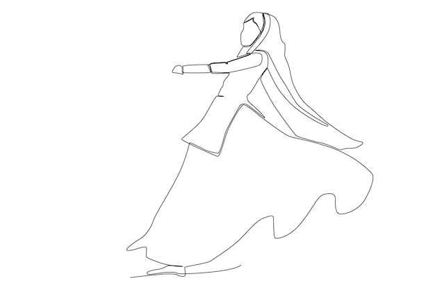 A happy woman with a traditional dress dancing in Lohri celebration line art