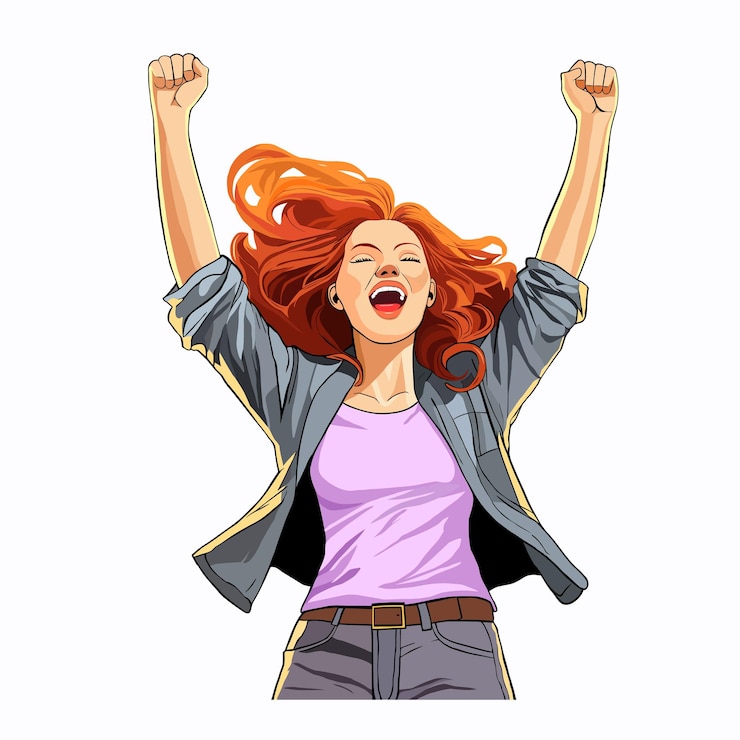 Happy women are celebrating a victory Vector illustration Funny Cartoon Character