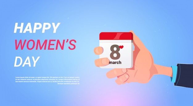 Happy Women Day Holiday Banner Man Hand Hold Calendar With 8 March Concept