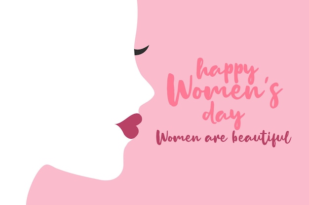 Happy Women Day holiday illustration Paper cut girl head silhouette cutout with hand drawn spring and flower doodles Horizontal format design ideal for web banner or greeting card EPS10 vector