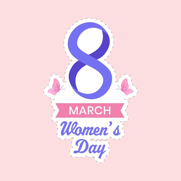 Happy Women's Day 8th March Sticker Against Pink Background