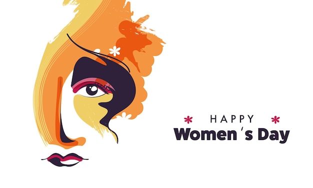 Happy Women's Day Concept With Creative Female Face Made By Brush Stroke On White Background.