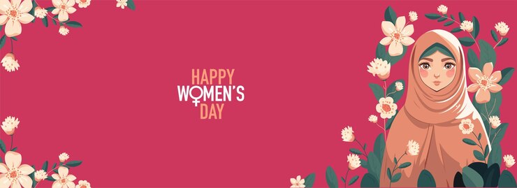Happy Women's Day Concept With Muslim Young Girl Character Wearing Hijab On Floral Decorated Background