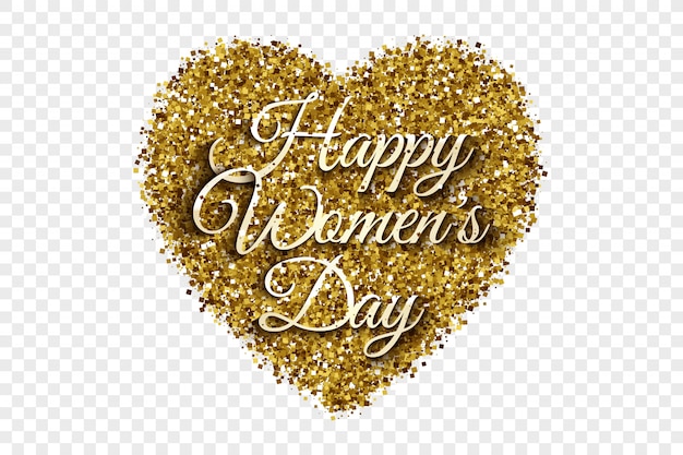 Happy women's day golden tinsel heart background