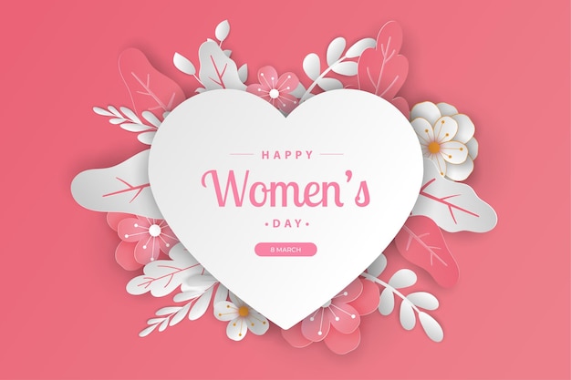 Happy women's day greeting card paper cut with editable text.