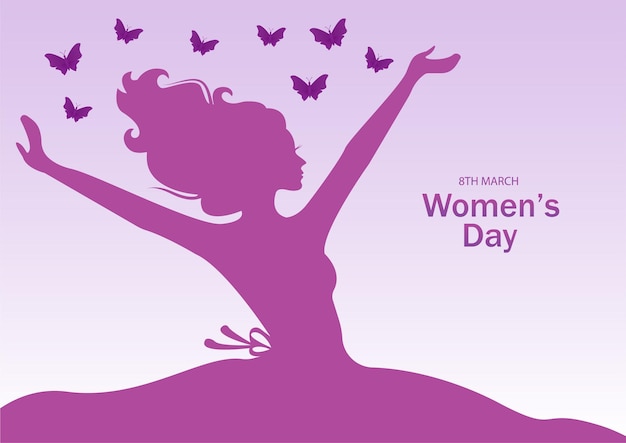 Happy women's day greeting card with flying butterfly