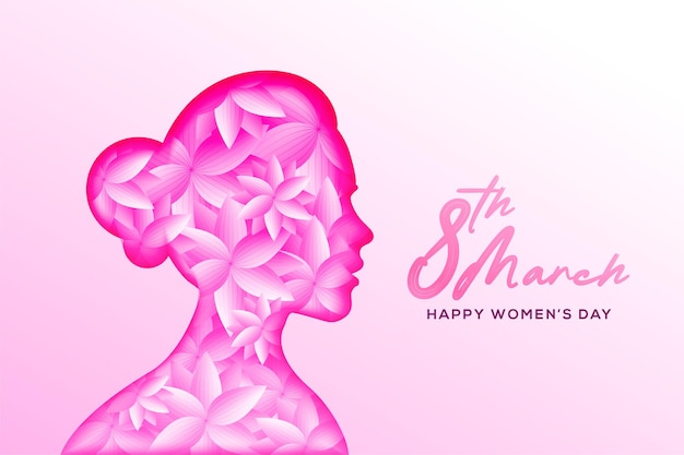 Happy Women's Day holiday . Paper cutout girl face with pink flowers.