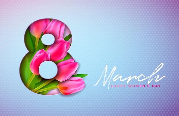 Vector happy women's day illustration with tulip bouquet