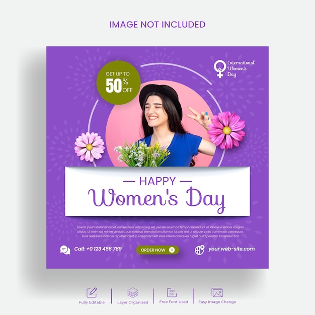 Happy women's day Instagram post and social media banner template design