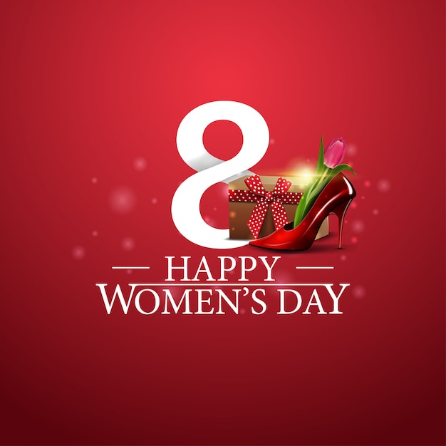 Happy women's day logo with number eight and women's shoe