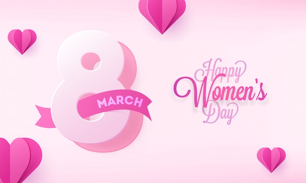 Счастливый женский день плакат или дизайн баннера с бумажными сердцами.