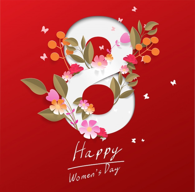 Happy women's day on red background
