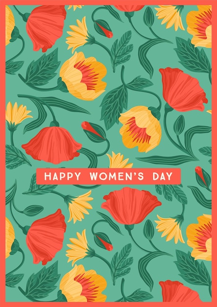 Happy Women's Day wenskaart met prachtige bloemen