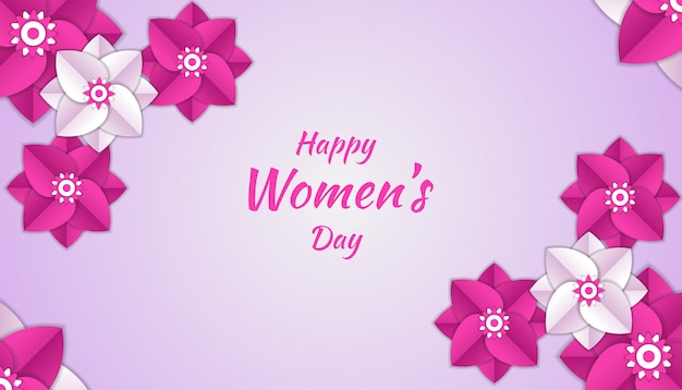 Happy women's day  with flower paper cut 3d floral decoration in pink and white color