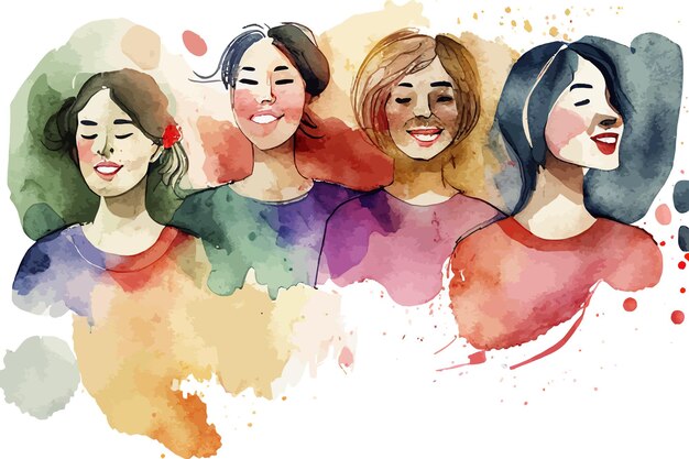 Happy women watercolor Vector illustration desing