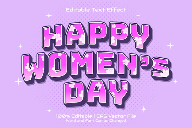 Happy Women39s Day Text Effect Редактируемый мультяшный стиль