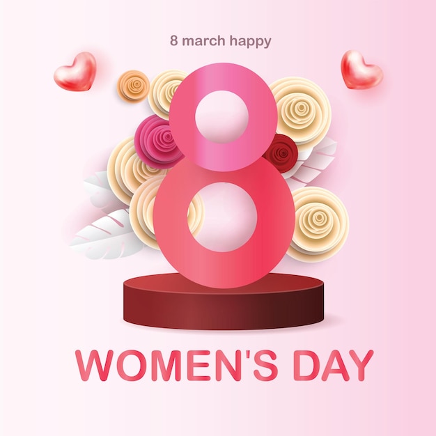 幸せな女性の日3月国際ピンクポスターロゴコンセプト女の子春