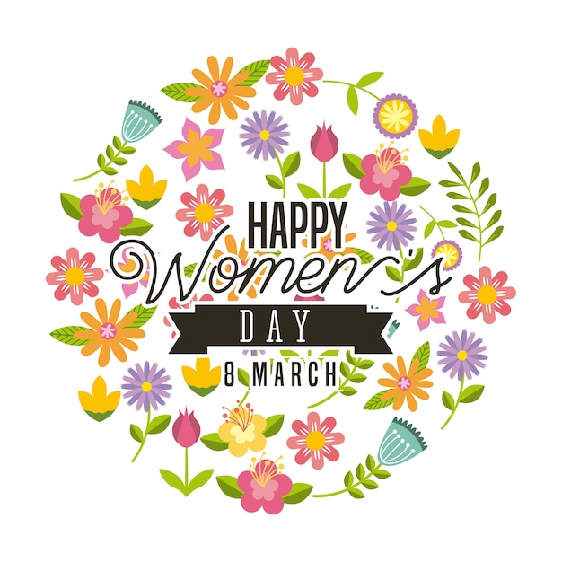 Vector happy womens day card with beautiful flowers