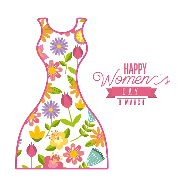 Happy womens day card with floral dress icon