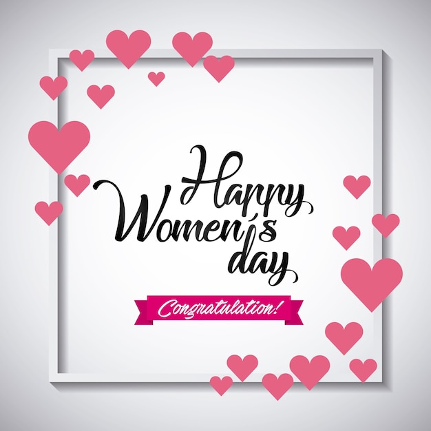 happy womens day card with hearts icon