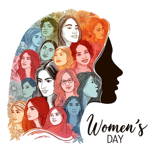 Happy Womens Day Female friendship union of feminists or sisterhood vector illustration