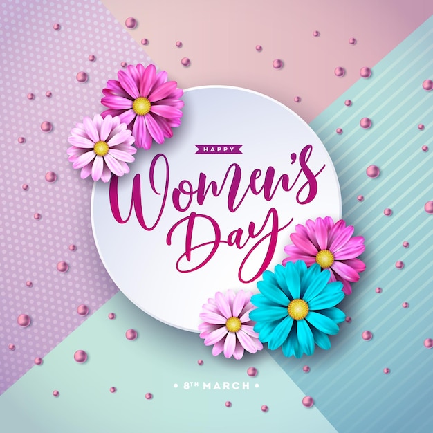 Vector happy womens day floral illustration 8 march international womens day design with spring flower