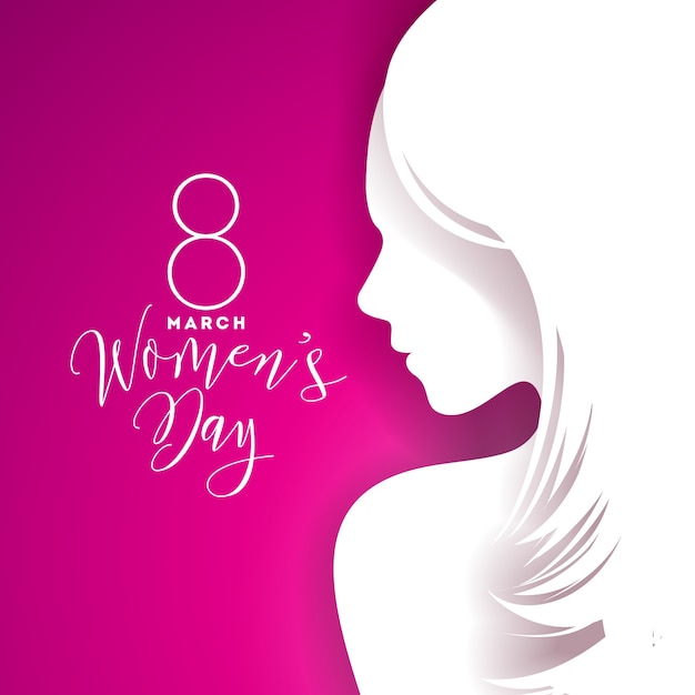 Happy Womens Day Greeting Card Design with Sexy Young Woman Silhouette.