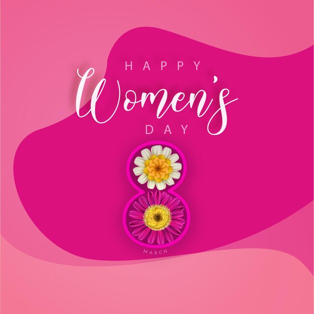 Счастливый женский день поздравления белыми цветами розовом фоне социальные медиа дизайн баннера