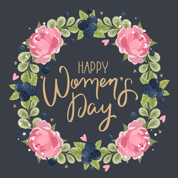 Happy Womens Day-groet met handgetekende bloemenachtergrond