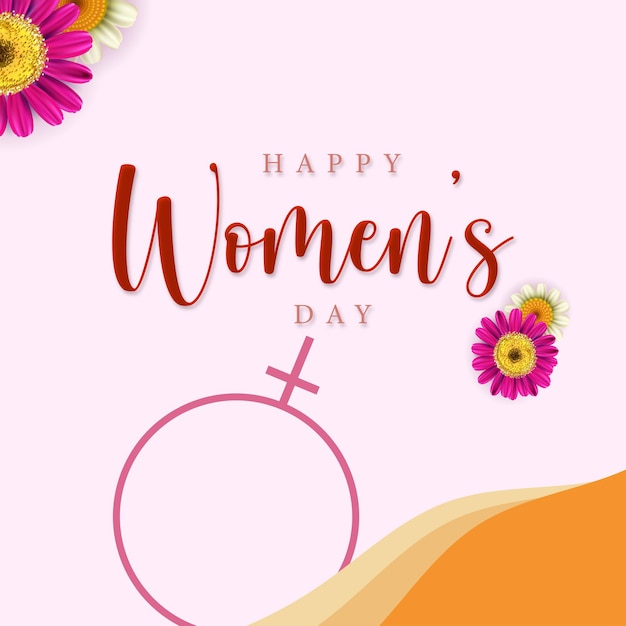 Happy Womens Day Groeten Paarse Witte Bloemen Bruine Achtergrond Social Media Design Banner