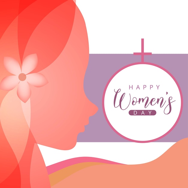 Happy Womens Day Groeten Perzik Violet Wit Kleurrijke Achtergrond Social Media Design Banner