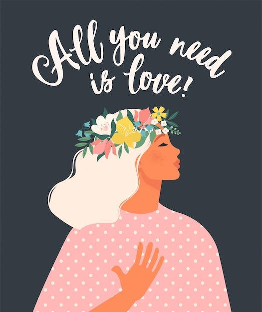 Vector happy womens day. illustration with lettering. all you need is love!