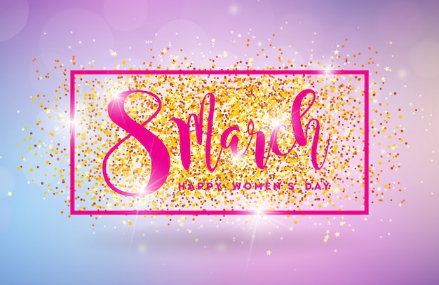 Vector happy womens day illustration with shiny glittered background