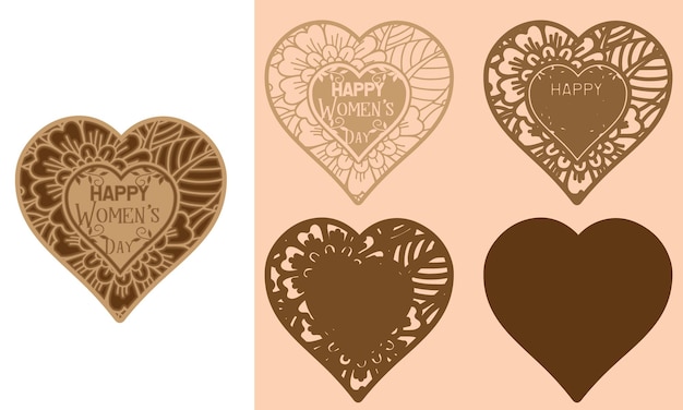 Vector happy womens day laser cut desing for womens day heart shape text desing