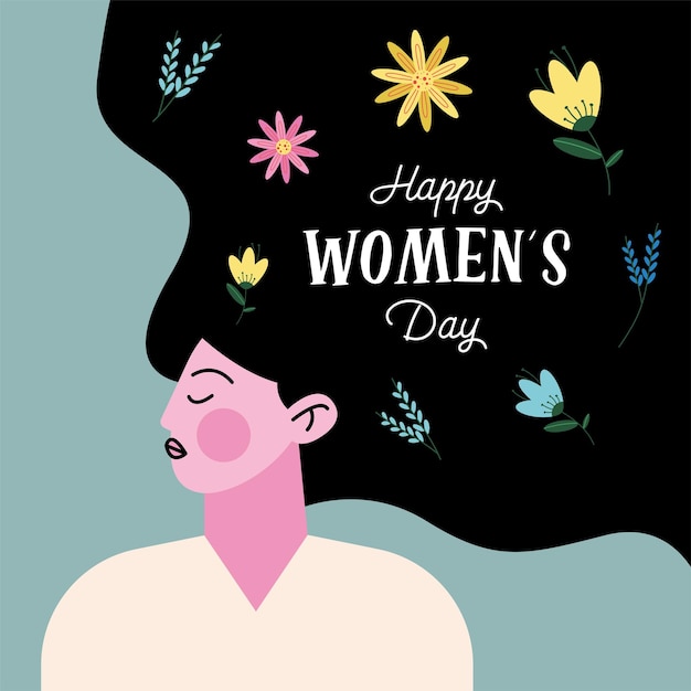 Happy womens day lettering with lady character  illustration 