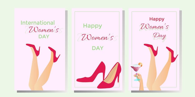 Happy womens day set womens legs in high heels happy march 8 poster for the spring holiday