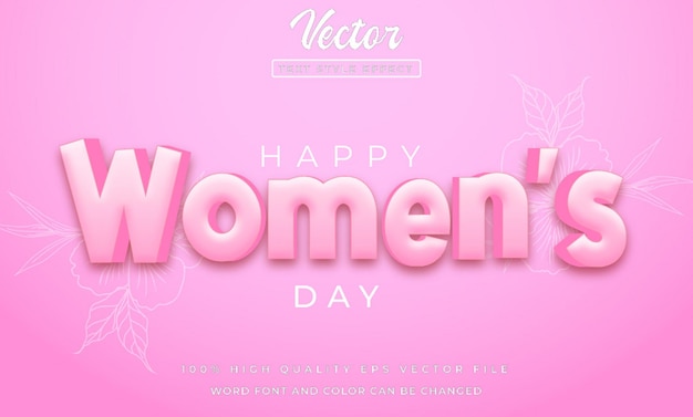 벡터 여성의 행복한 날 문자 효과 3d 스타일 핑크 색상 테마