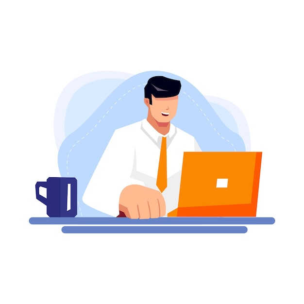 Vector happy working with laptop illustration