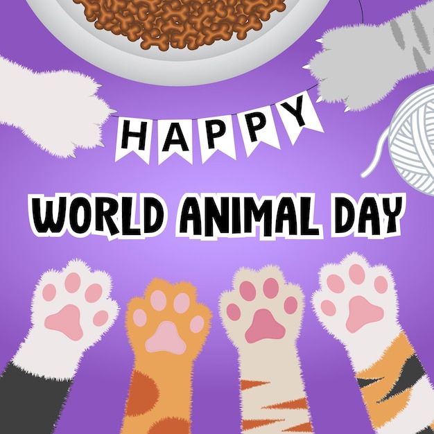 Happy world animal day greeting from kittens background