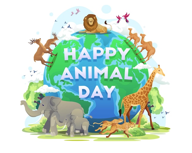 Happy World Animal Day Wildlife Day Animals on the planet Wildlife sanctuary Vector Illustration