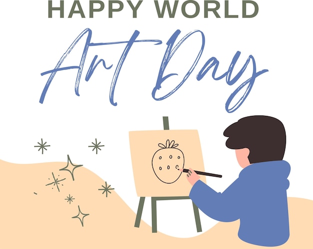 Vector happy world art day cute simple pastel colors illustration template design