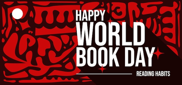 happy world book day banner with hand drawn contemporary abstract shapes