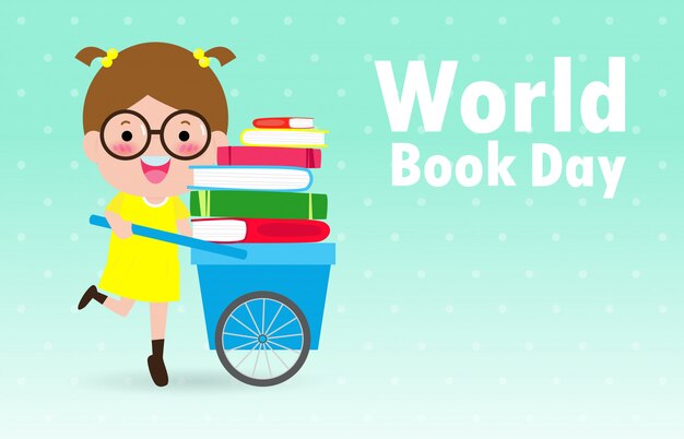 Vector happy world book day, kind en boeken, onderwijsconcept geïsoleerd op achtergrond afbeelding