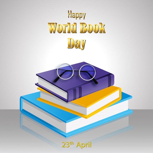 Vector happy world book day with stack of books on white background