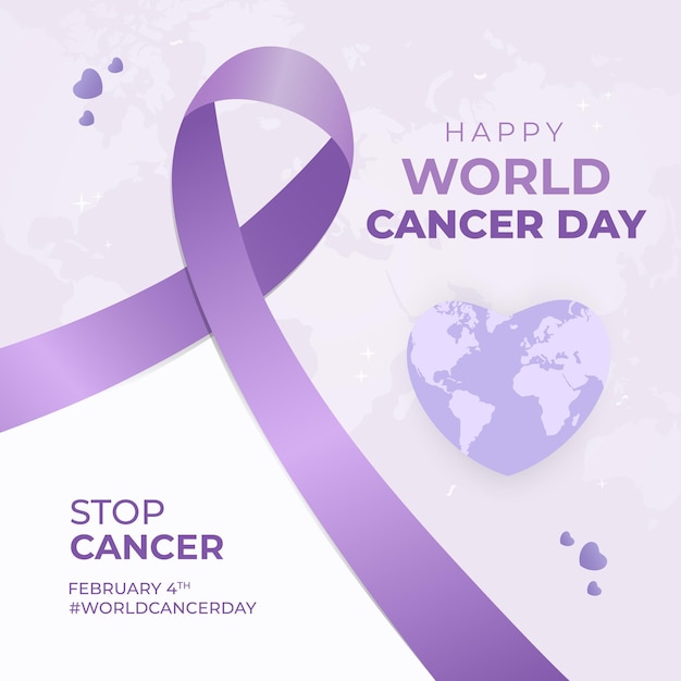 Happy world cancer day february 4th illustration stop cancer campaign on purple color background