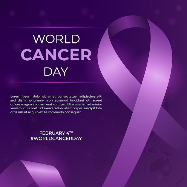 Happy world cancer day february 4th illustration with purple gradient color background